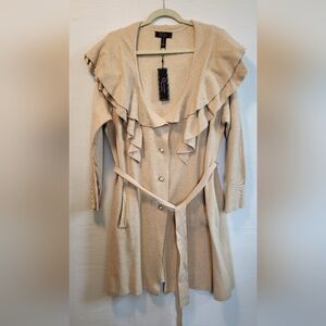 NWT C.Wonder Christian Siriano Beige Ruffled Cardigan with Belt Size 1X